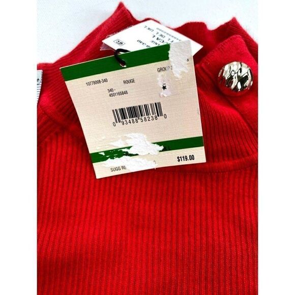 Anne Klein Red Mock Neck Fitted Ribbed Sweater Sz Large NEW‎ - Picture 4 of 8